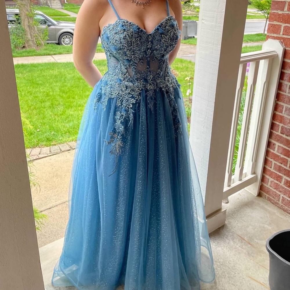 JVN by Jovani sparkly blue prom dress